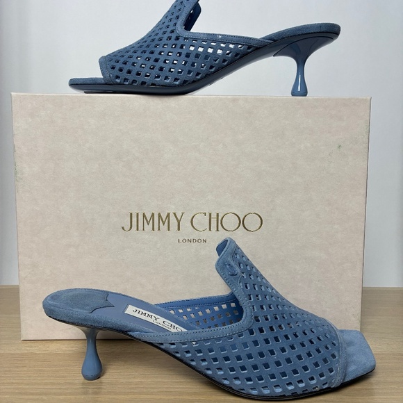 AUTHENTIC Jimmy Choo London Perforated Suede Kitten Heel Mules - Picture 1 of 8
